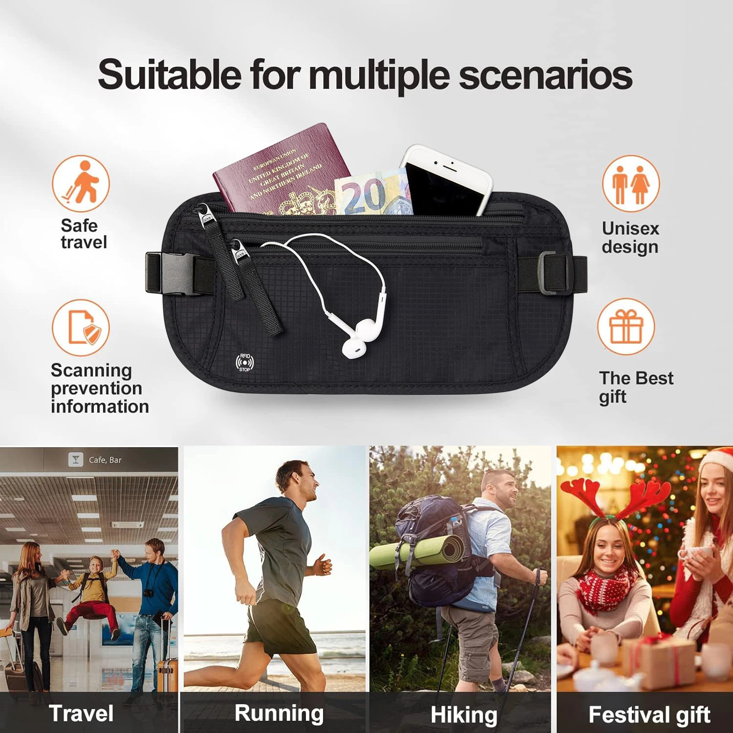 Travel Money Belt Slim Passport Holder RFID Blocking Travel Pouch to Protect Cash Credit Cards and Travel Documents 251021