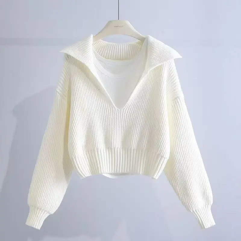 Korean Style Womens Sweater Winter Elegant Matching Long Sleeve Top Chic Casual Pullover Solid Blouse Knitwear Jumper Y2K Top 251029