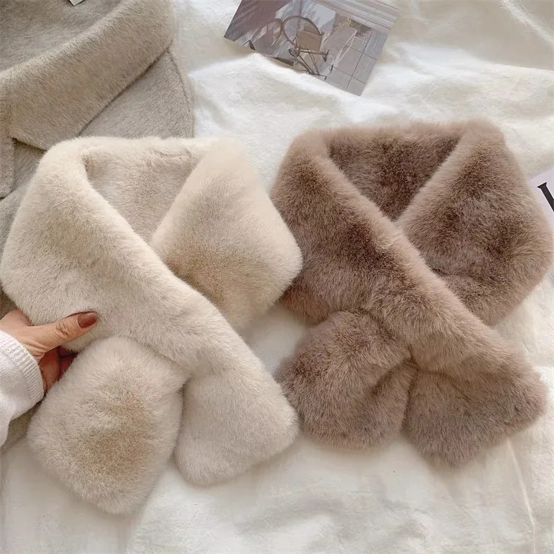 Korean Winter Faux Rabbit Fur Scarf Women Girls Scarf Soft Plush Scarves Solid Color Neck Collar Warmer Stuff Christma Gift 251029