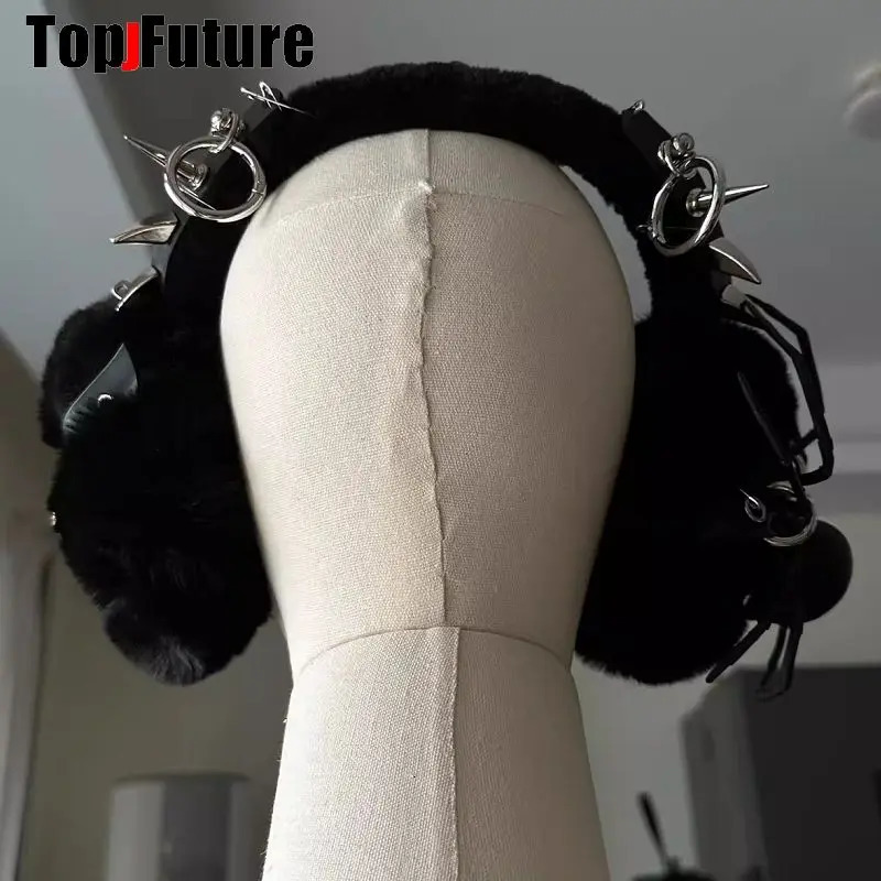 Gothic Lolita Earmuffs punk spike rivet ox horn Ear Muff Earmuff Ear Warmer Gothic Christmas GIfts devil cosplay accessories 251029
