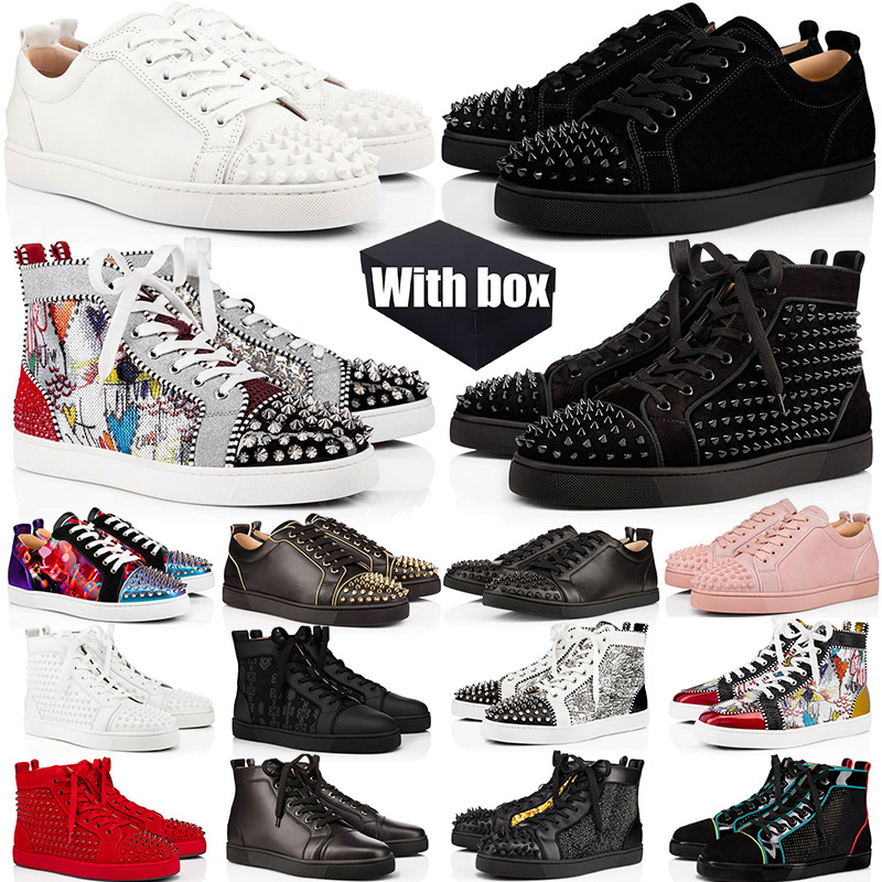 With box red bottomshoes designer dress shoes for mens womens casual platform shoe sneakers luxury rivets black white women men outdoor trainers
