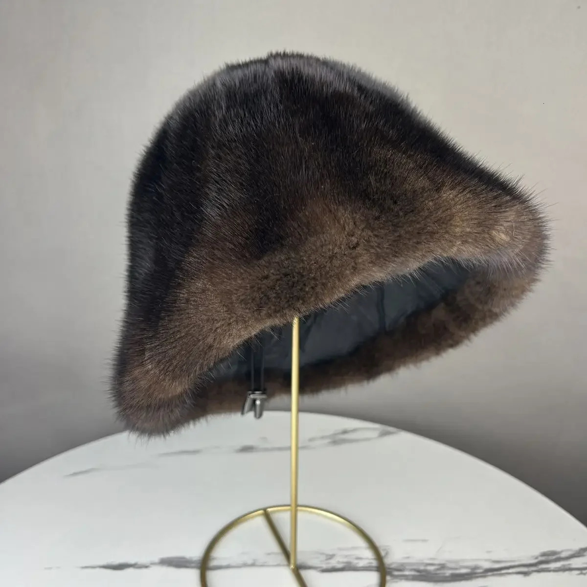 Style Winter Women 100 Real Mink Fur Bucket Hats Natural Warm Hat Female Outdoor Fashion Genuine Cap 251013