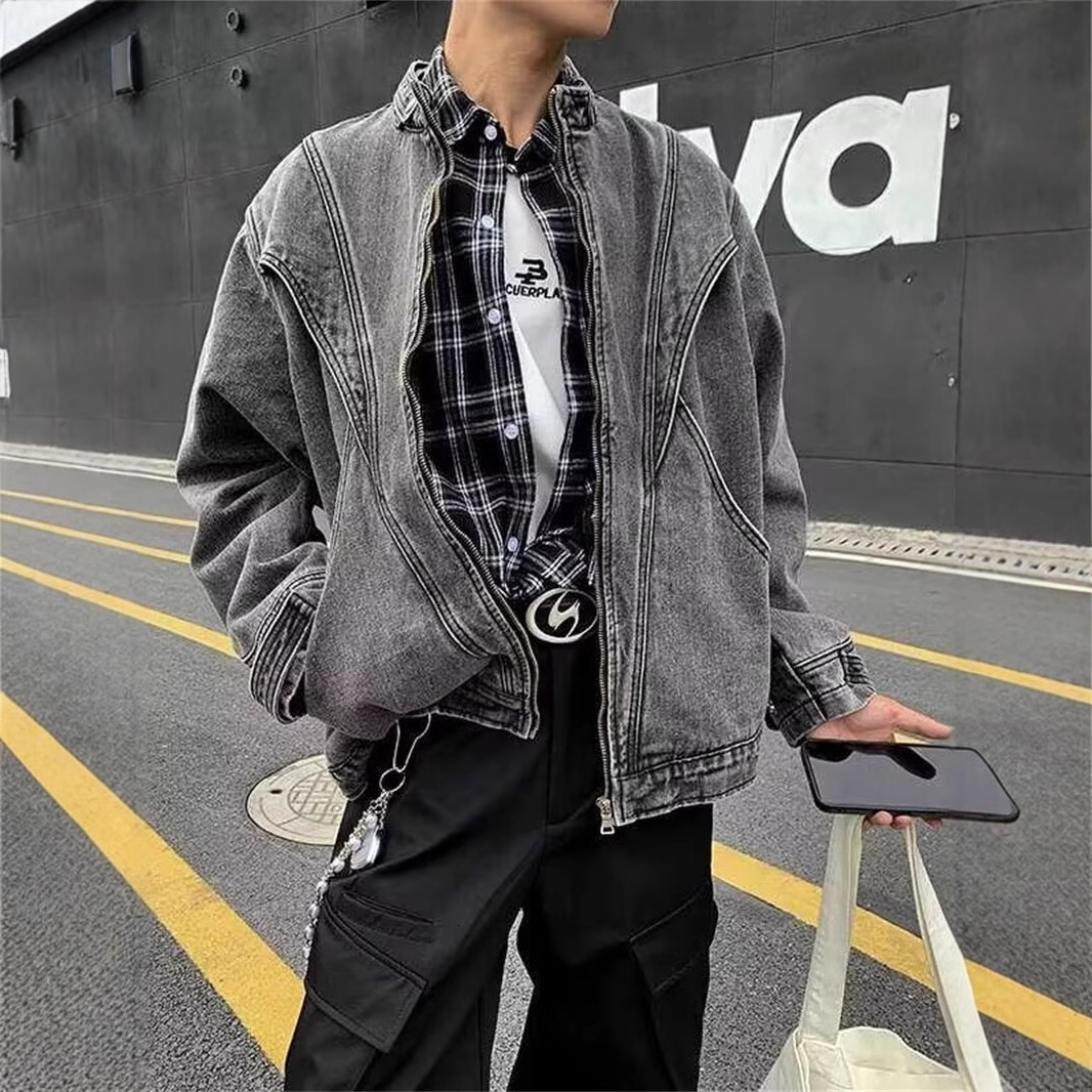 American High Street High-end Design Patchwork Workwear Denim Jacket Designer Jacket For Men Loose Versatile Casual Jacket
