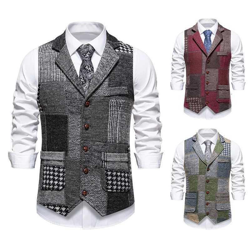 Men Suit Vest Combination Colour Waistcoat Business Wedding Casual Turndown Collar Mens Dress Blazer Vests Formal Party V0 W251029