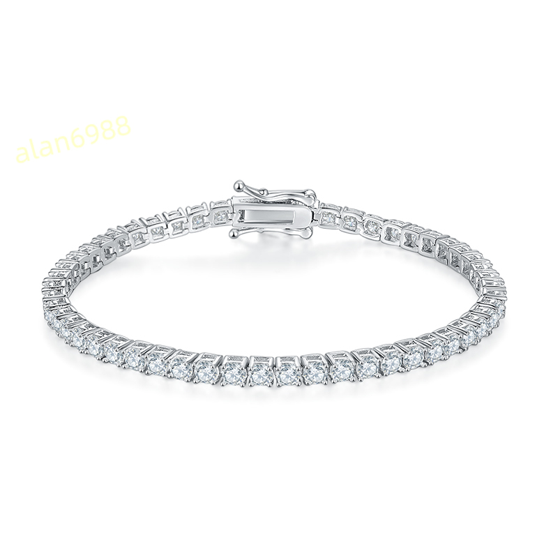 Classic Fourprong Tennis Bracelet in S925 Silver Plated with 18K White Gold Set with Moissanite