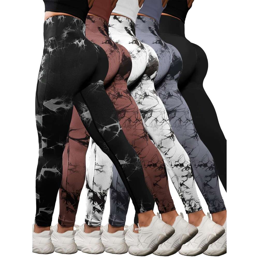 5pcs Women's High-Waisted Leggings Set - Soft Compression Pants, Suitable for Running, Yoga, Fiess, and Other Sports