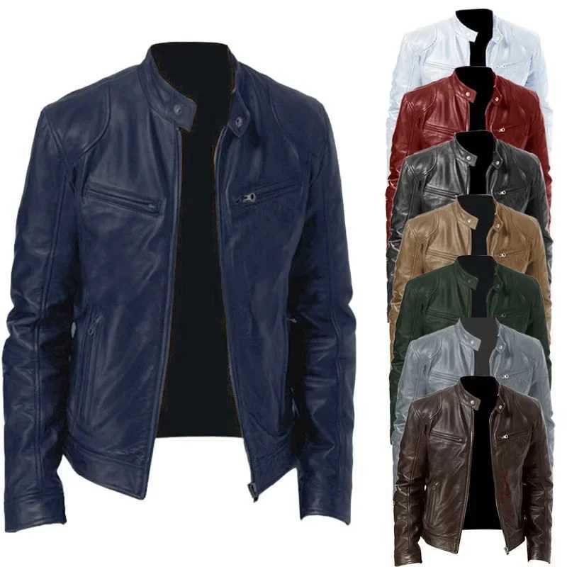 New Business Zipper Cardigan Pocket Decoration PU Leather Coat Stand Collar Zipper Leather JacketT251029