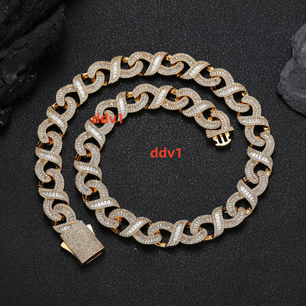 NUOYA 15MM Miami Cuban Link Chain Necklace Women Iced Baguetter Diamond Infinite Sign Gold Plated Mixed Inlaid moissanite Cuban Designer's style