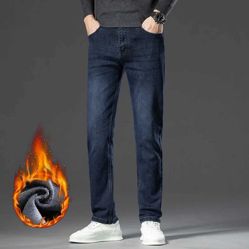 Winter Fleece Warm Mens Jeans Straight Stretch Classic Business Casual Thicken Denim Trousers Washed Fashion Velvet Male Pants J251030