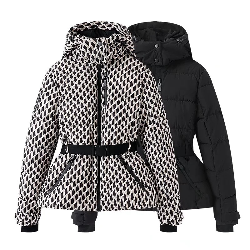 Warm Cotton Jaet Ski Suit with Belt Stand Collar Thien Winter Outerwear Women's Faion Commute Korean Sle Memory Fabric