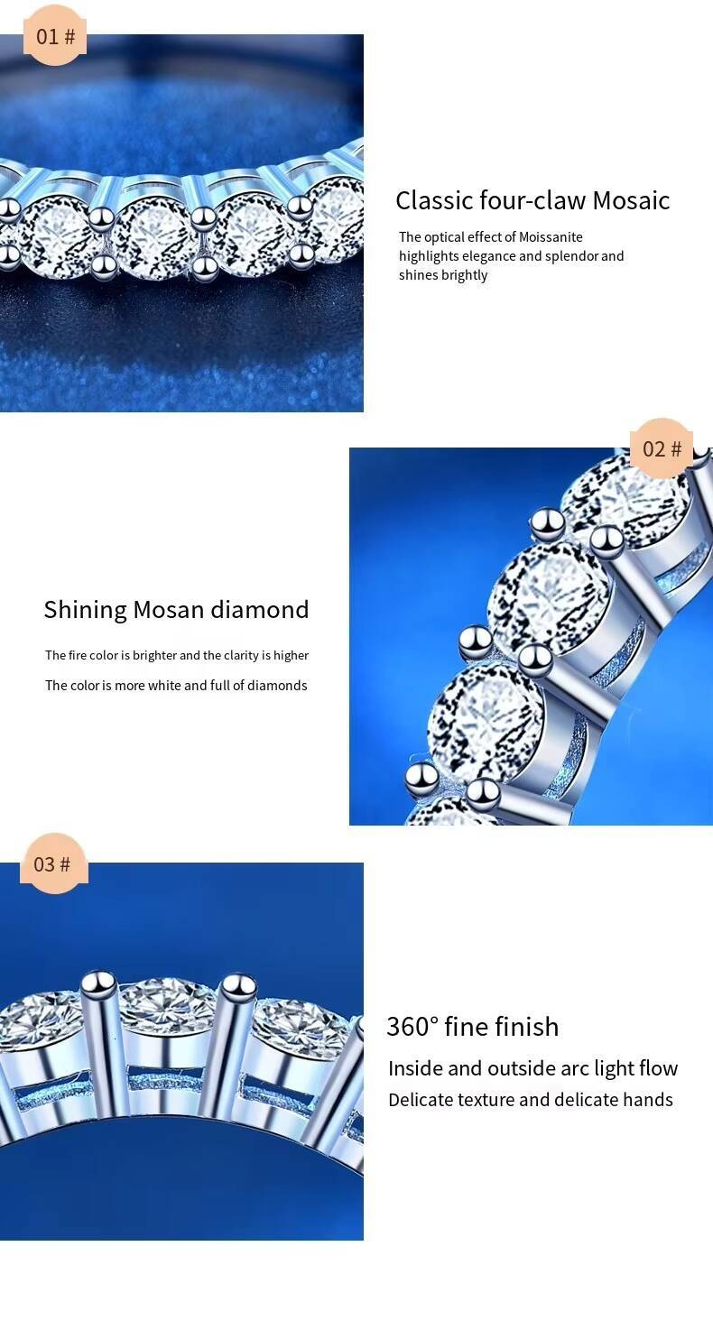 Full Diamond Eternity Moissanite Ring 14K White Gold 01CTW 3mm Infinity Ring Moissanite Engagement Ring for Women