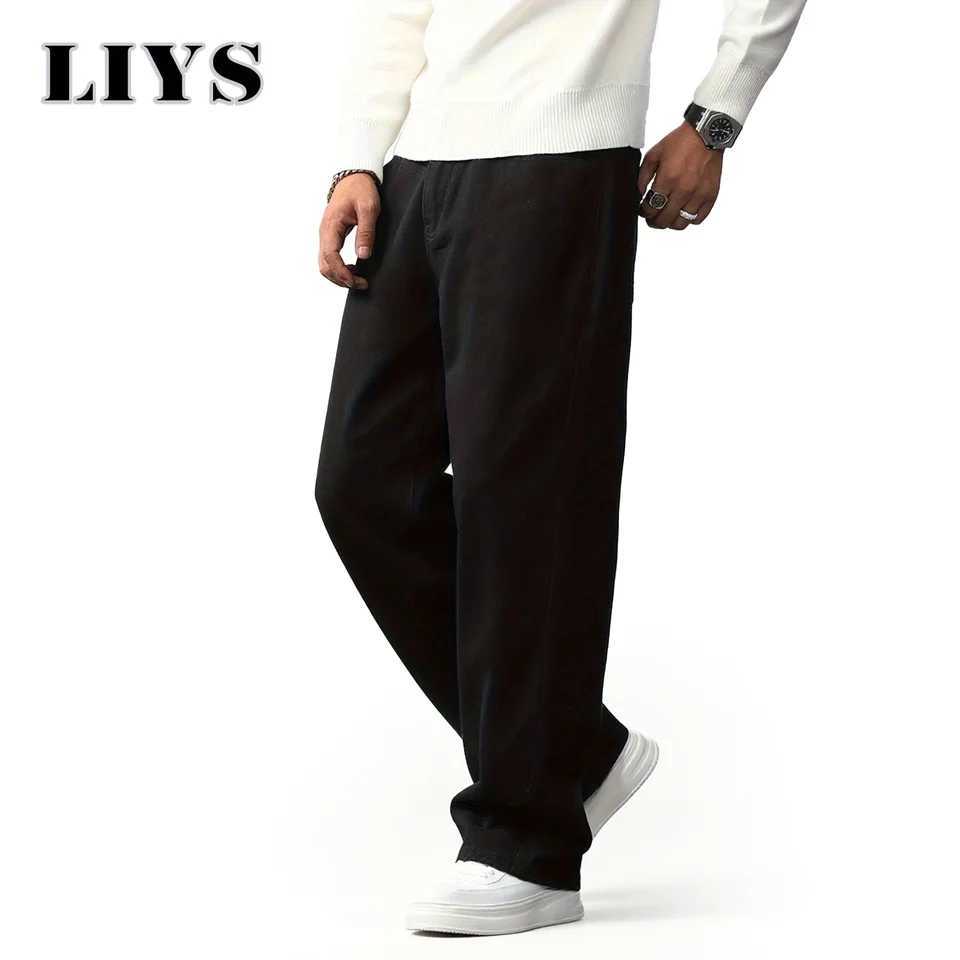 Autumn Mens Loose Straight Jeans Cotton Soft Drape Business Casual Trousers Classic Daily Pure Black Brand Baggy Denim Pants J251030