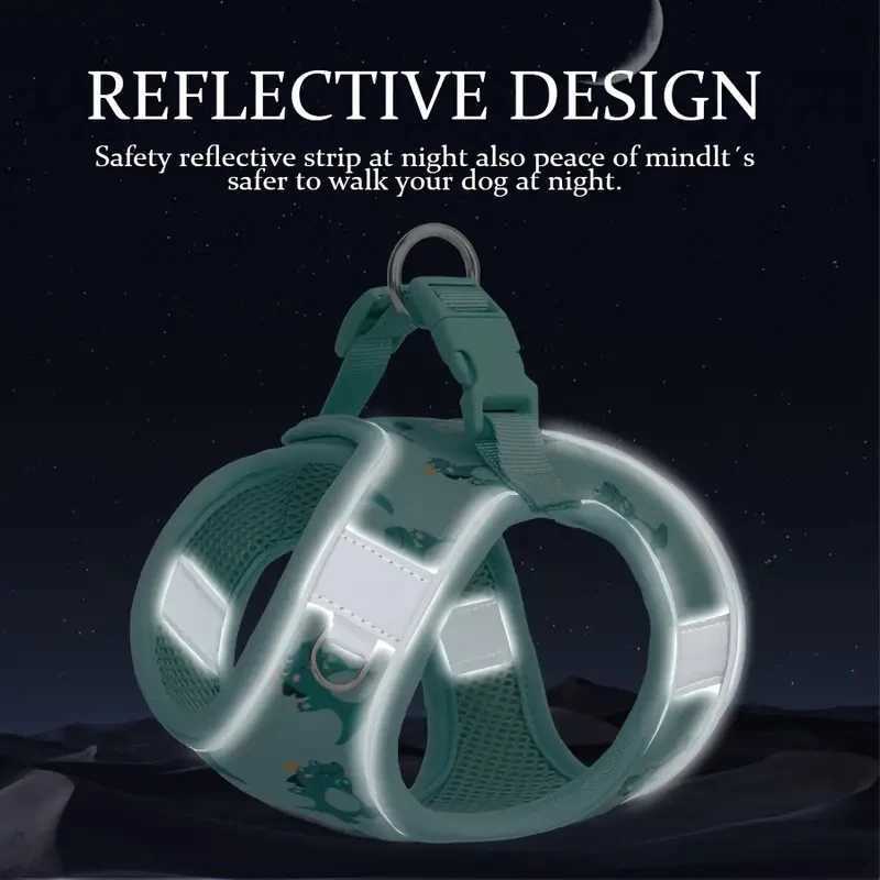HLP554Adjustable NoPull Dog Harness with Padded Mesh Reflective Trim Cartoon Pattern StepIn Design for Small Dogs J251129