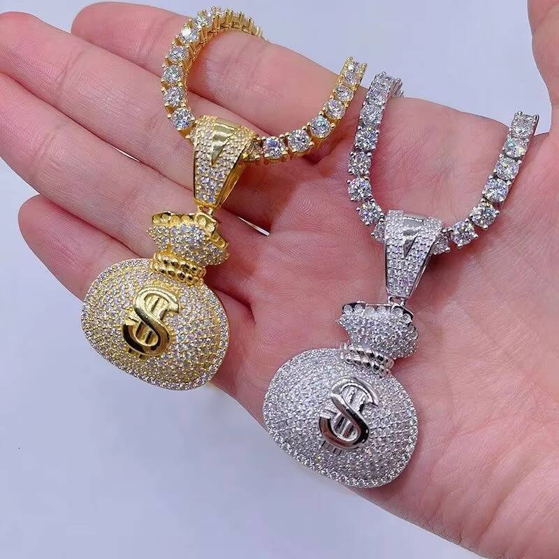 New Hip Hop Jewelry Pass Diamond Tester 925 Sterling Silver Bling Iced Out GRA VVS Moissanite Money Bag Pendant for Men Women