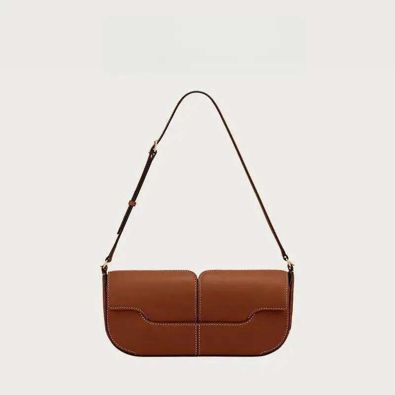 Fashionable One Shoulder Underarm Cowhide Commuting Handbag, Casual And Simple French Stick Bag