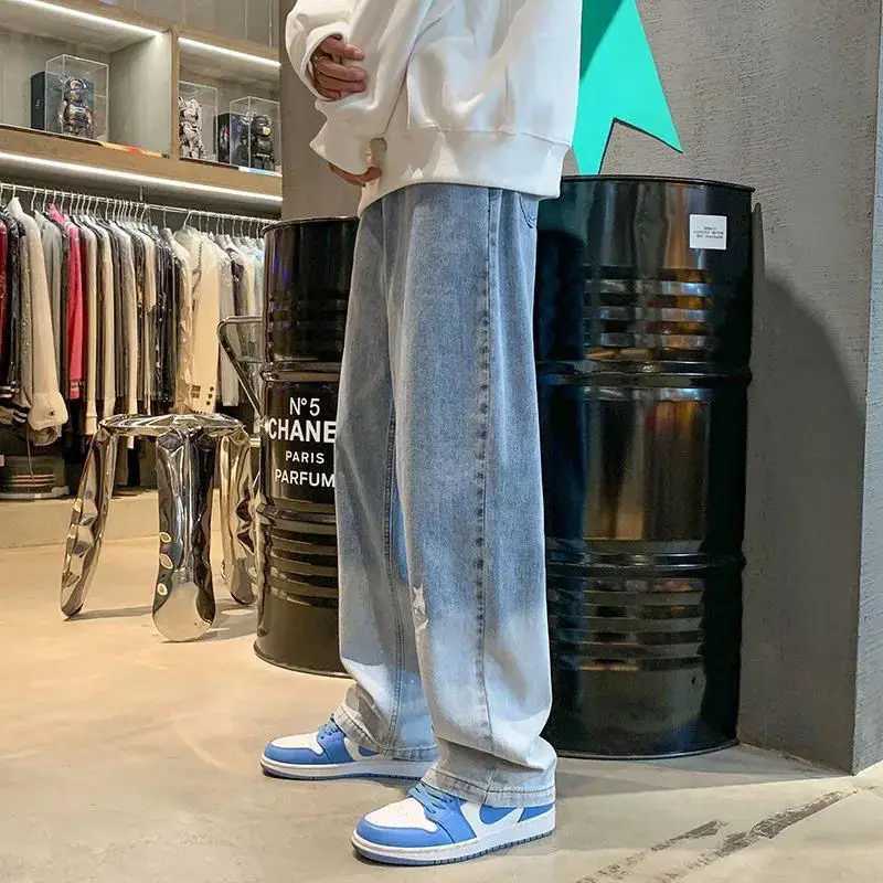 Harajuku Smile Print Baggy Pants Men Streetwear Wide Leg Oversize Jeans Vintage Y2k Straight Long Trousers Male 2024 Fashion J2510301