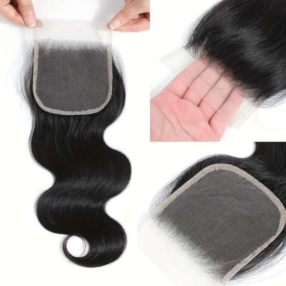 Body 100% Brazilian Virgin 3 5X5 Free Part Lace Human With Closure Color Weaving Extensions Bundles, Hair Bundles For Weaving, Natural Wave Texture, S