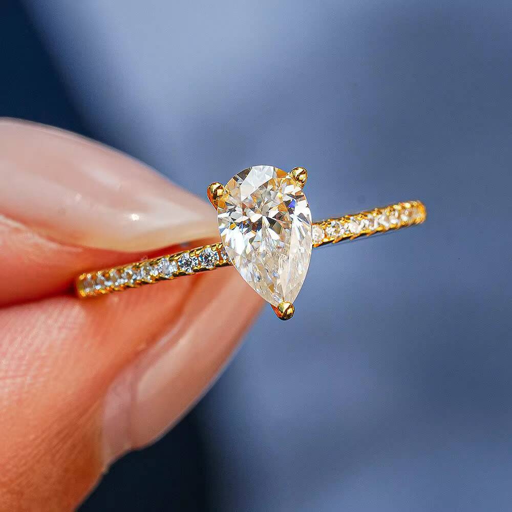 1CT 925 Sterling Silver Rings Pear Cut Moissanite Teardrop Engagement Wedding Bands for Women Fashion Jewelry