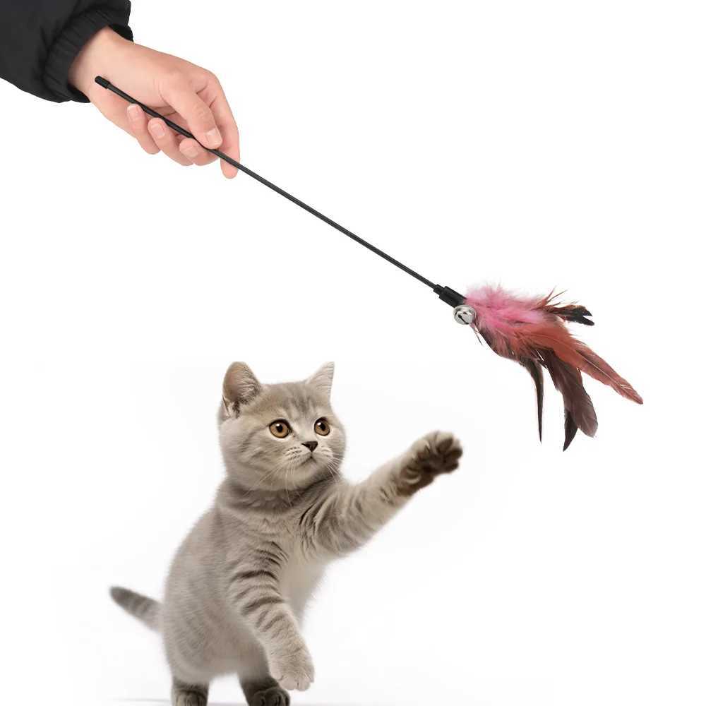 5pcs Random Feather Plush Ball Cat Teaser Stick Short Teasing Rod Cats Pet Toys Kitten Playing Scratch S251029