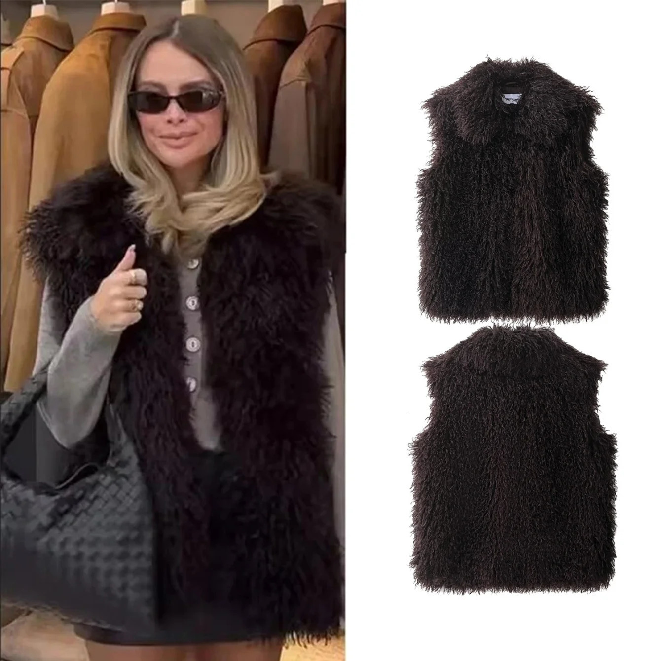 Women Autumn Winter Short Vest Female Fashion Sleeveless Button Artificial Fur Vest Women Elegant Hight Street Leisure Top 251029