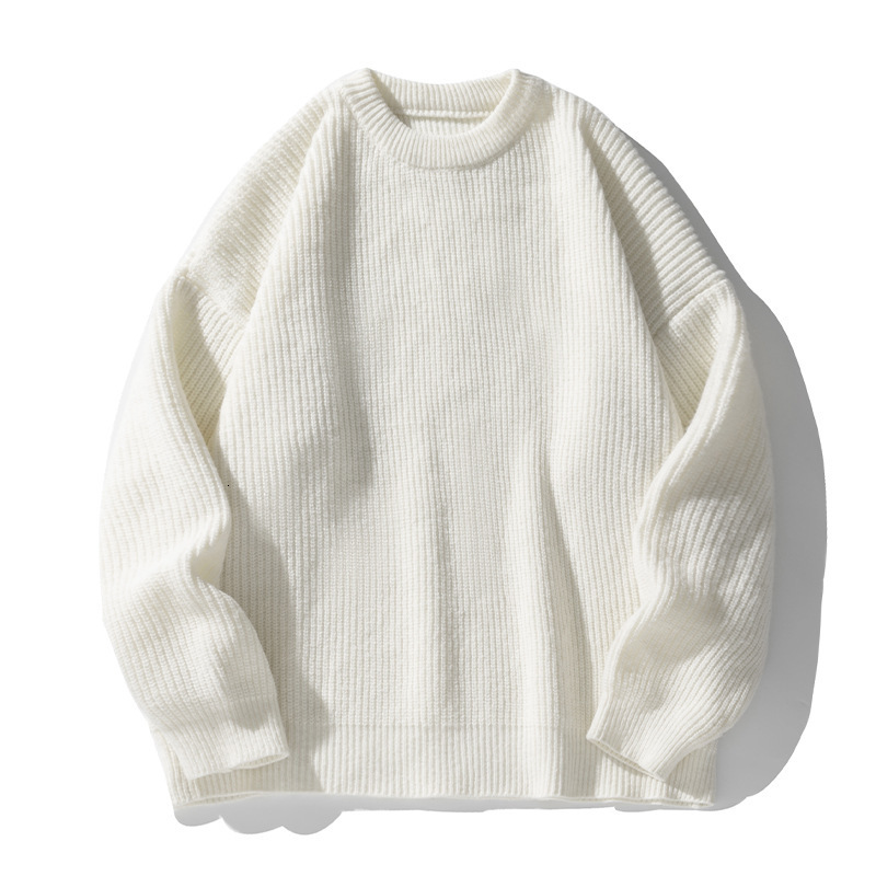 Solid Color Lazy Style Thick Knit Designer Sweater Round Neck Sweater Men Autumn Winter Trendy Brand Knitted Loose Casual Jacket