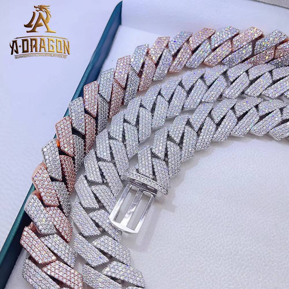 Mens Customized Hip Hop Jewelry Cuban Link Chain with RhodiumPlated Moissanite Diamonds Passes Diamond Tester