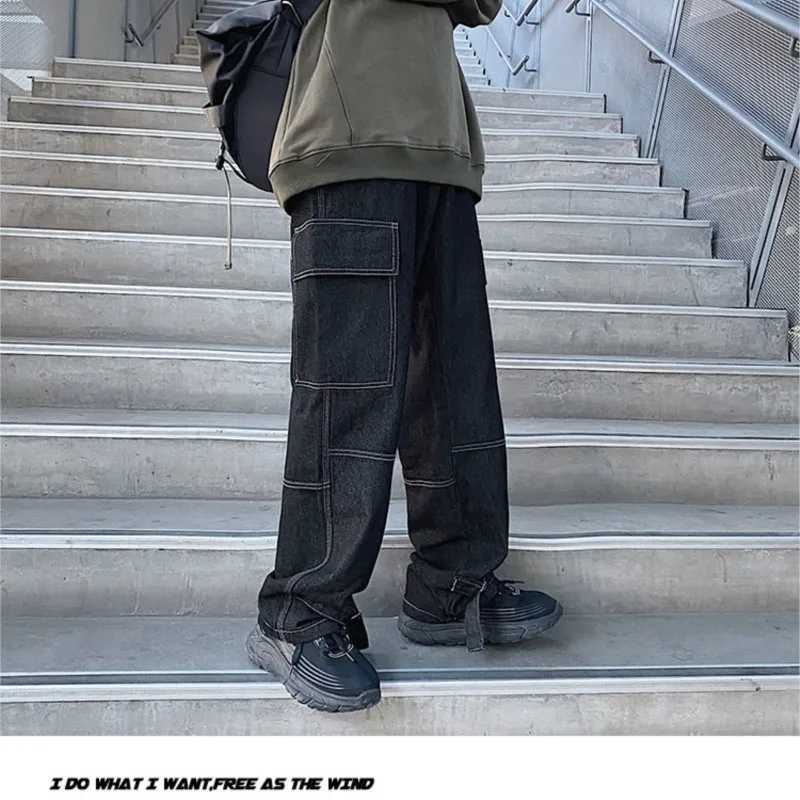 2025Autumn Cargo jeans men Wide Leg Denim pants Loose Jeans Straight Baggy Mens Jeans hip hop Streetwear Neutral denim Trousers J251030