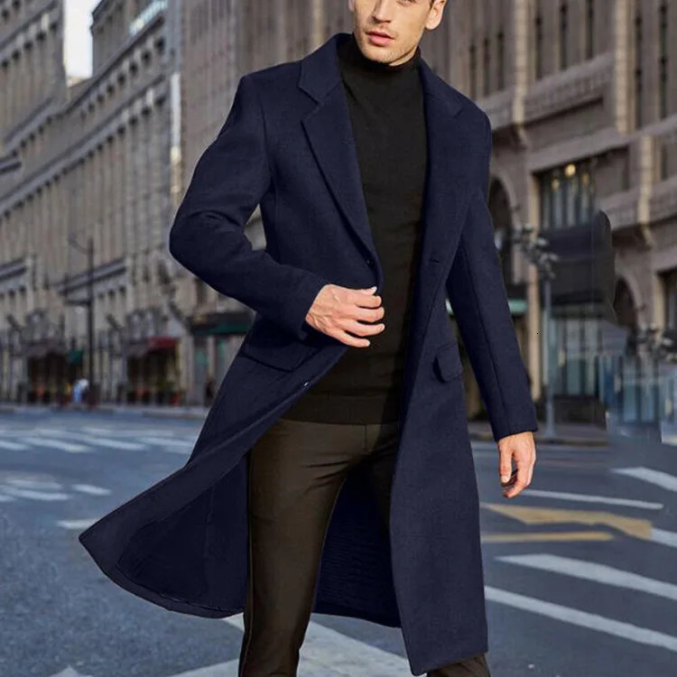 Five Color British Mens Long Windbreaker Woolen Coat 251029