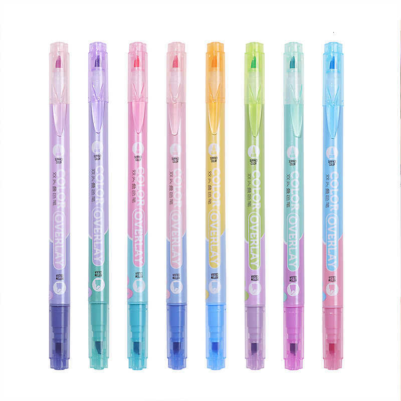 8Pcs Double-ended stackable multi-color fluorescent pens for students' drawing and note-taking. Children's quick-drying watercolor pens. X25