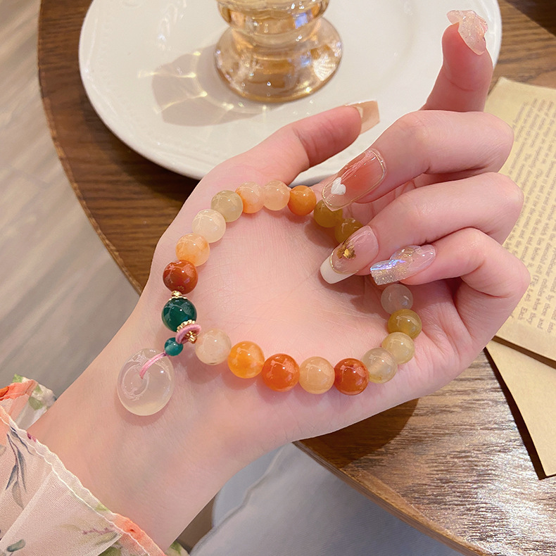 Handcrafted White Agate Charm Bangle Inspired by Ancient China Design