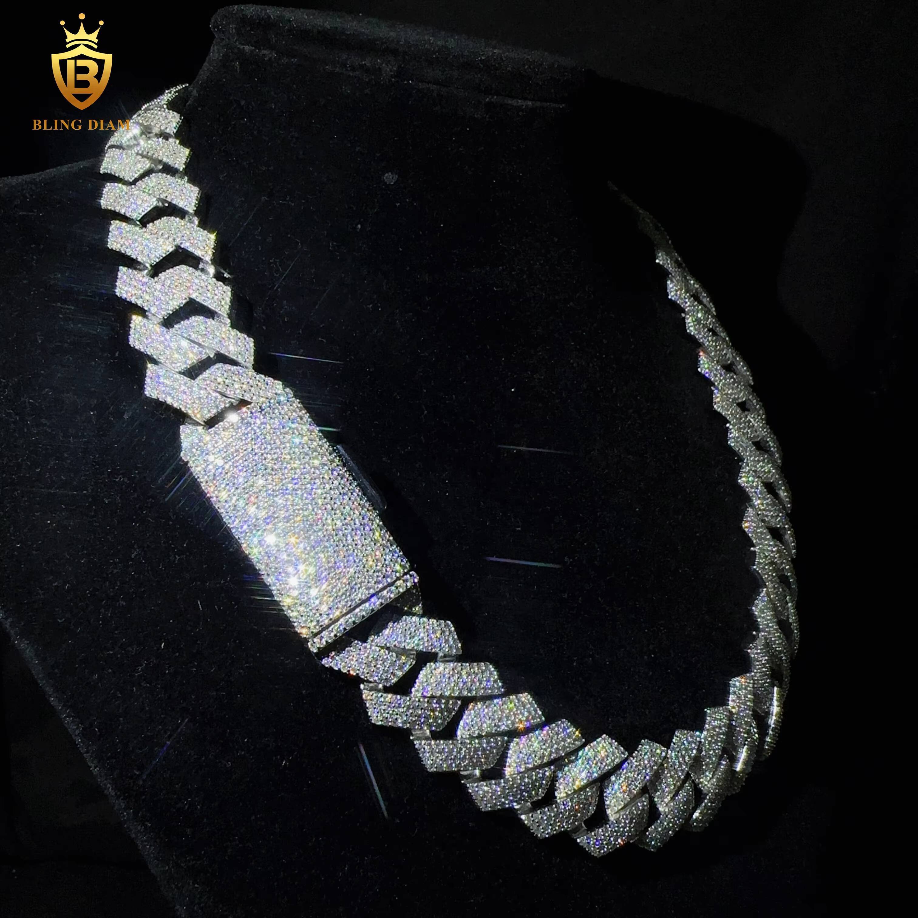 VVS Moissanite Diamond Iced Out Hip Hop 20MM Miami Cuban Link Chain Necklace Sterling Silver 925