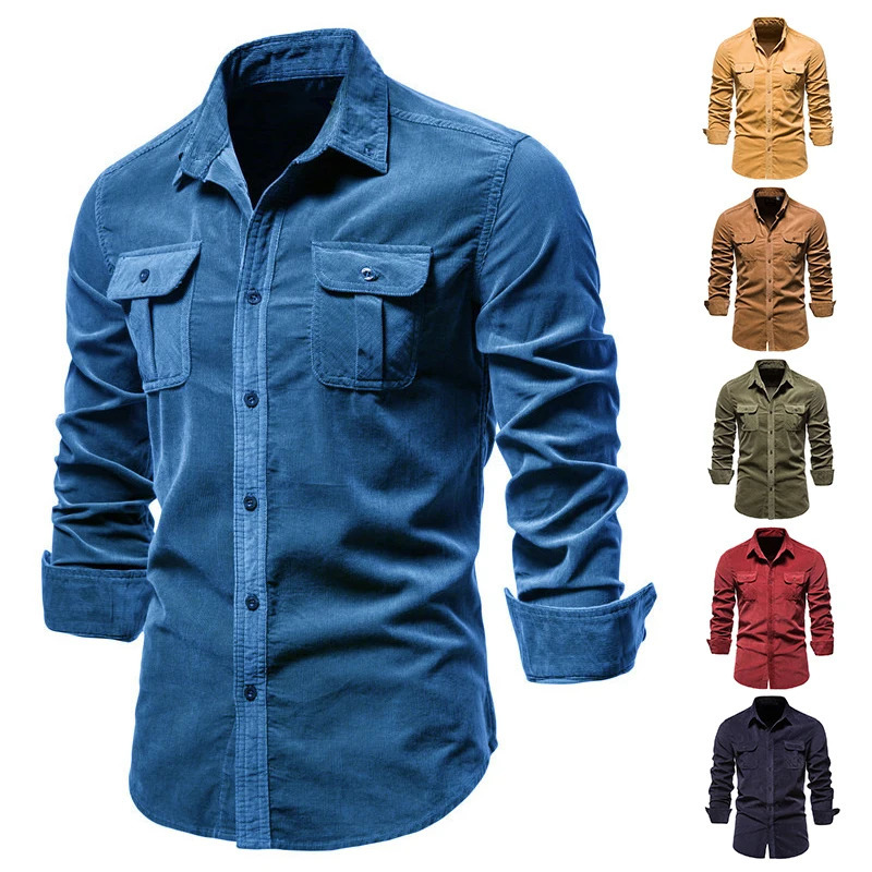 Quality Single Breasted 100 Cotton Mens Shirt Business Casual Fashion Solid Corduroy Men Shirts Autumn Slim Dress 251029