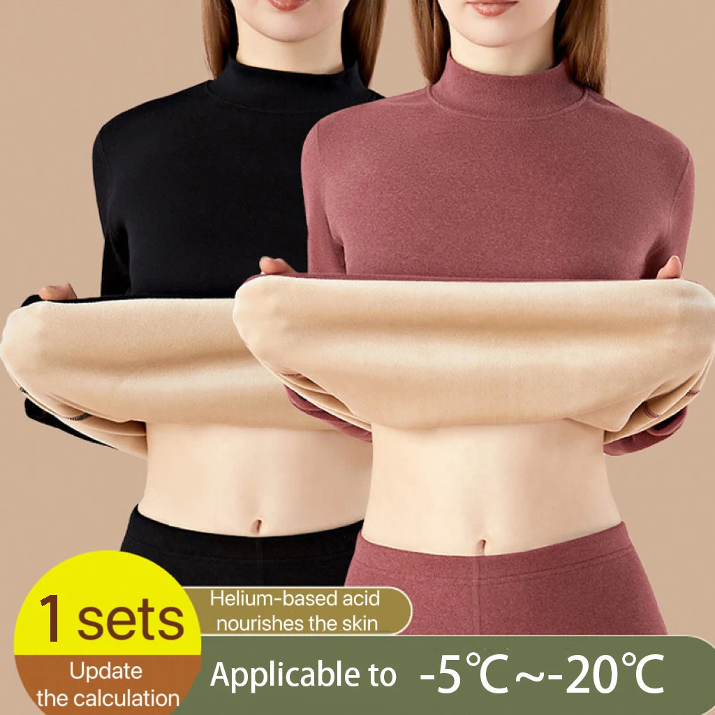 1Set Ultra Thick Thermal Underwear Women Stand Collar Seamless Warm Lingerie Winter Long Sleeve Bottoming Thermal Clothing Sets 251030