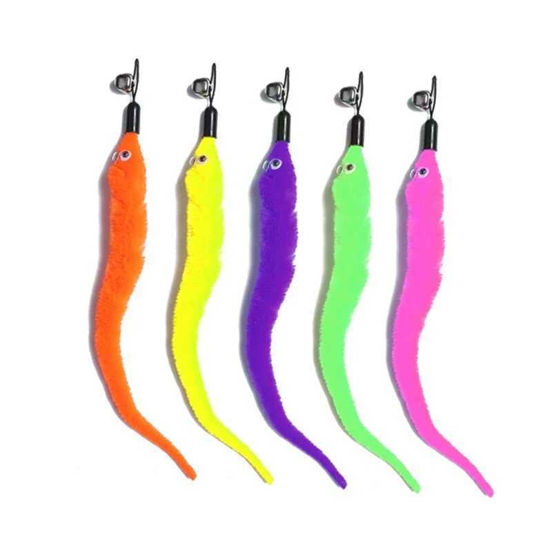 5pcs Colorful Cat Teaser Wand Rod Chase Toys Replacement Refill Plush Worms Pet Cat Tease Interactive Training Playing Stick Toy S251029{category}