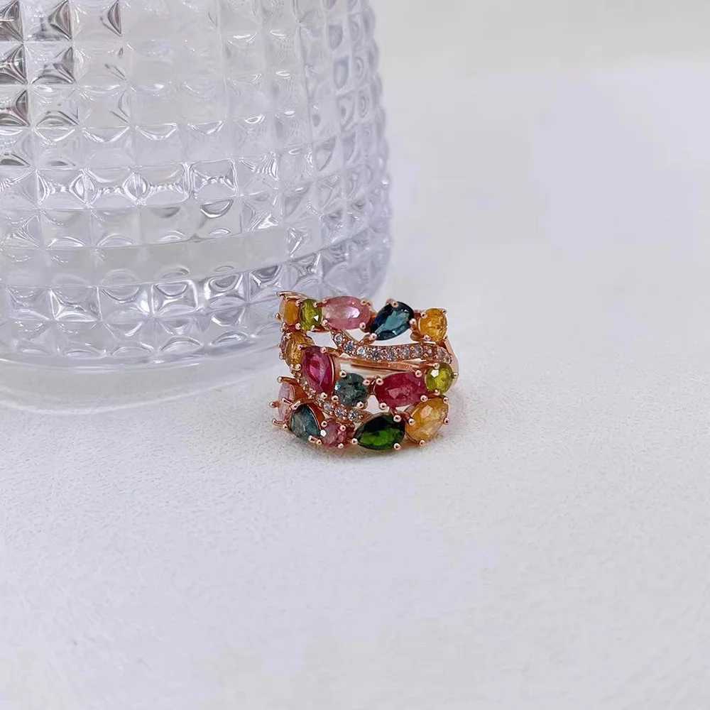 Rose Gold Color Rainbow Colorful Cubic Zirconia Ring for Women Luxury Wedding Pink Goold Finger Ring Vintage Party Jewelry GiftW251030