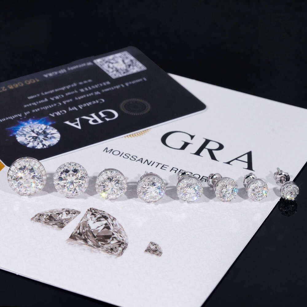 Super Sparkling Stud Earrings Luxury Jewelry 925 Sterling Silver Round Cut White Lab Moissanite Diamond Party Women Wedding Earring For Lover Gift