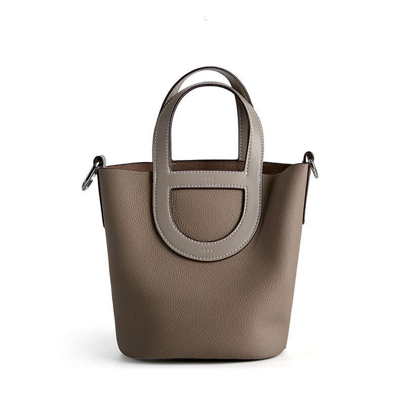 Top Layer Cowhide Basket Bucket Handheld Shoulder Crossbody Genuine Leather Women's Bag Trendy