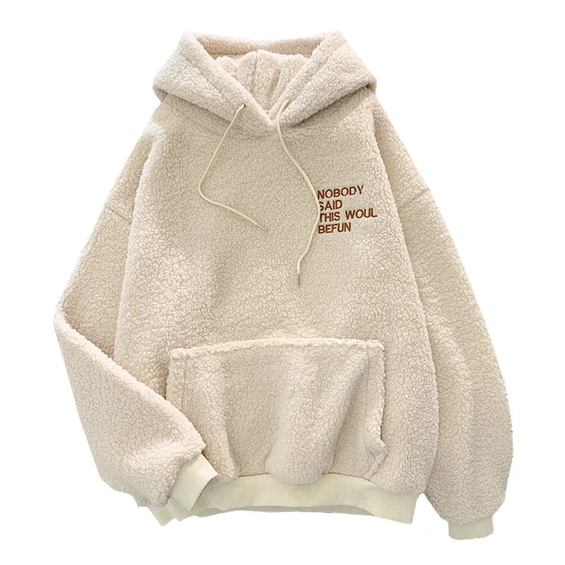 Autumn Winter Clothes Thick Warm Coat Velvet Cashmere Women Hoody Sweatshirt Casual Tops Lady Loose Apricot Be Fun Pullover 251030