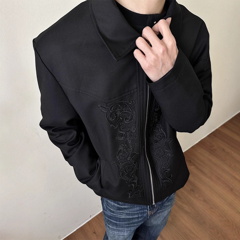 American Style Carved Designer Coat Western Embroidery Jacket Men's Trendy Brand Cleanfit Niche Design Short Turn-down Collar Jacket