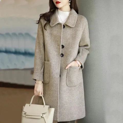 Plus Size Womens Thickened Woolen Coat Of The Season Autumn Winter Style Small Korean Version Slimming Med 251028