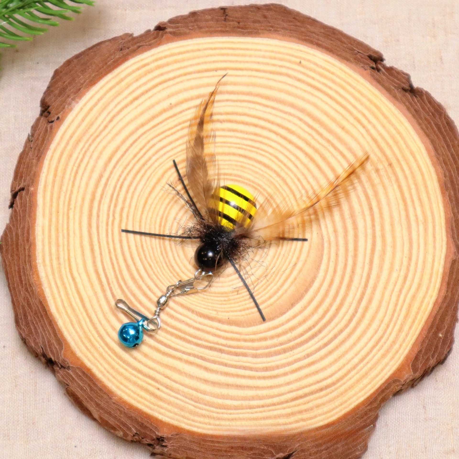 2pcs Simulation Mantis Bee Feather Replacement Accessories Funny Cat Stick Rod Teaser Pet Toy Plastic Wood S251029