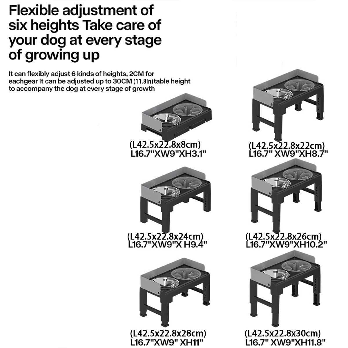 Collapsible Elevated Dog Bowls Adjustable Raised Stand with Double Stainless Steel Food Water Bowls for Small Medium Large Dogs J251120