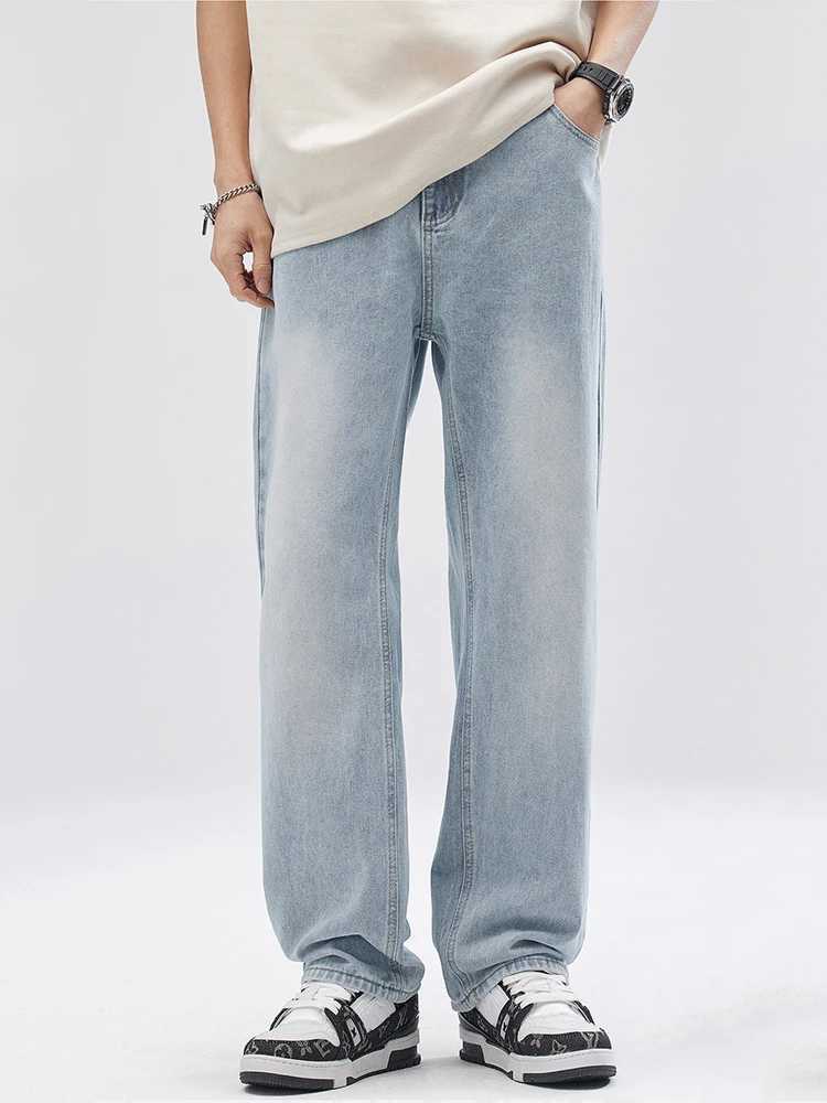 Mens Straight Jeans Korean Fashion Elastic Banded Wide Leg Blue Denim Pants Casual Baggy Jeans Trousers J251030