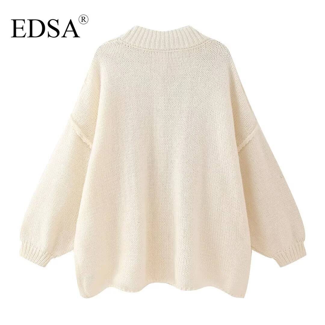 winter jacket women EDSA Women Casual Loose Button Plain Knit Solid Coat New 2024 Autumn Winter Fasion Lazy Cozy Basic Sweater