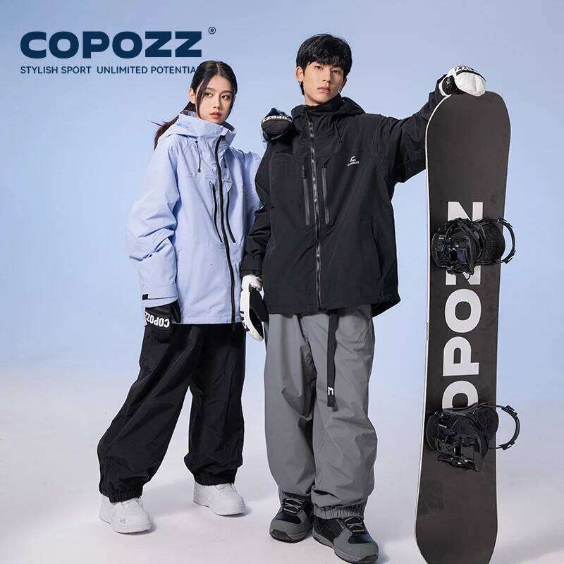 COPOZZ Thicken 3L Jacket Men Women Windproof Waterproof Winter Coat Wear Solid Color Hooded Warm Snowboard Ski Suit