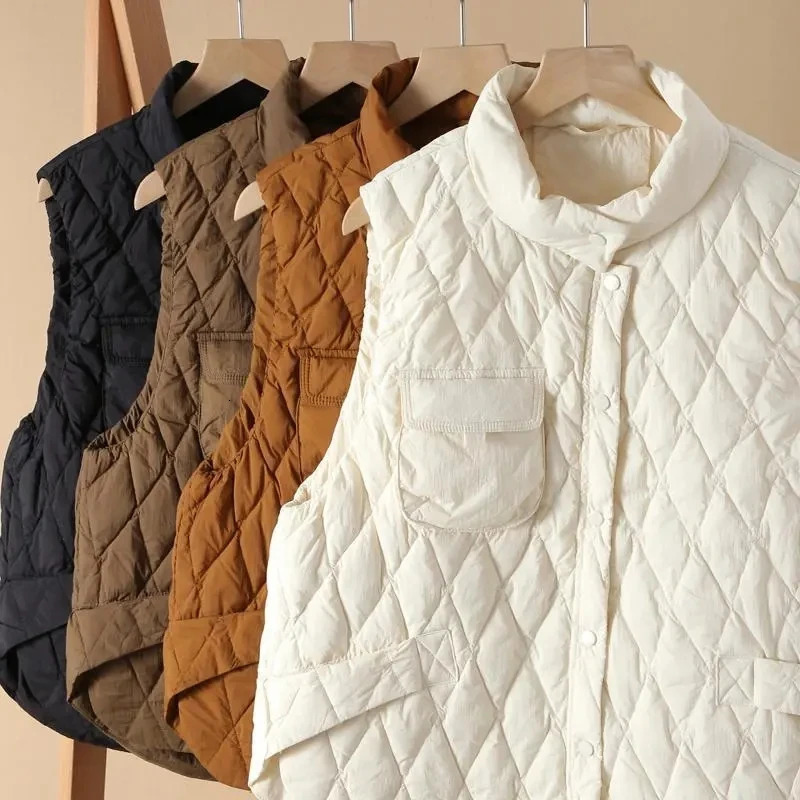 Womens Cotton Waistcoat Autumn Winter Sleeveless Standup Collar Lady Down Cotton Vest Loose n Sense Ladies Jacket 251029