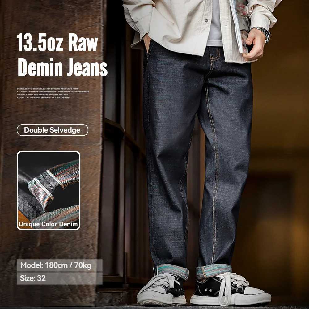 Maden Vintage 135OZ Selvedge Raw Denim Jeans Cotton Straight Denim Pants Mens Heavyweight Blue Zip Fly with Pockets Trousers J251030