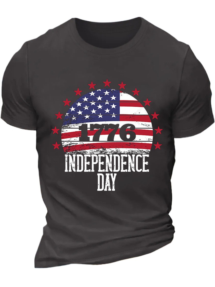 European & American Oversized Men's 1776 Independence Day July 4th Cotton Casual Letter T-Shirt - TT7329