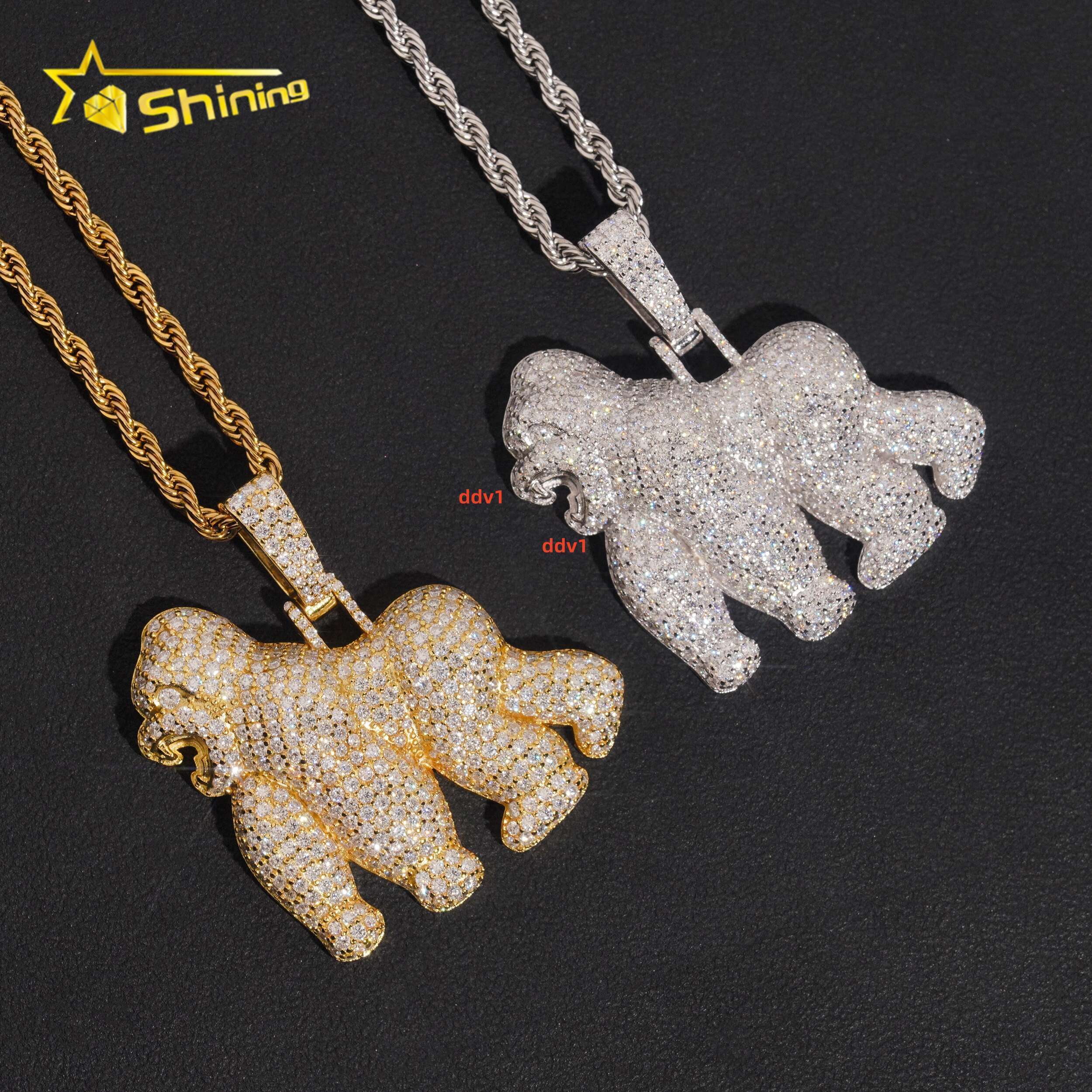 Iced Out Animal Moissanite Charm 925 Sterling Silver Gold Plated Pass Diamond Test Moissanite Pendant Hip Hop Jewelry Designer's style