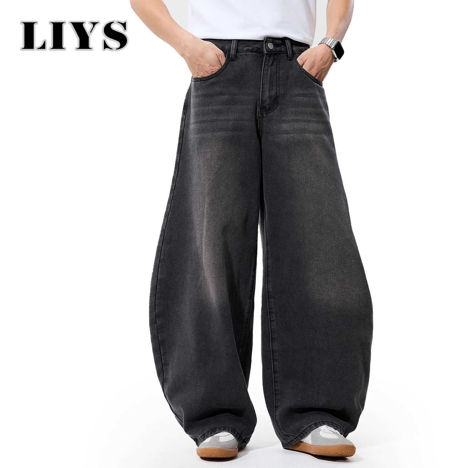 2025 Autumn Mens Retro Grey Black Loose Wide Leg Jeans American Street Baggy Goth Pants Man Designer Jeans Y2K Denim Pants J251030